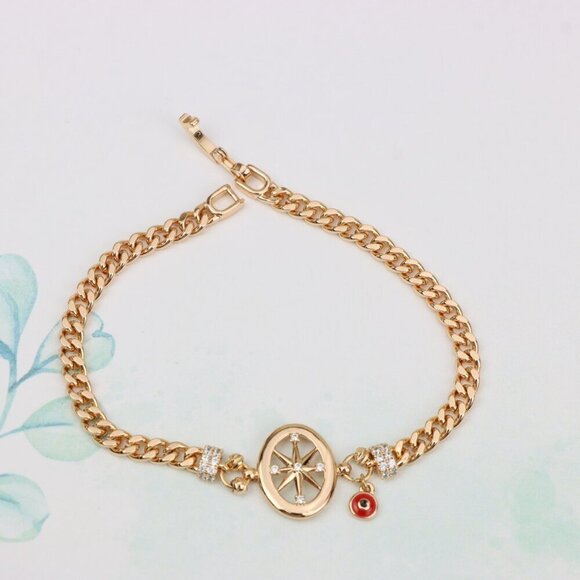 "Rose Gold Bracelet with Compass Charm and Red Evil Eye, XPBL0788 - Picture 3 of 12